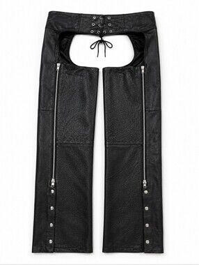 Xelement Black Leather Motorcycle Chaps Size 40 Biker Riding Chaps Lace Zip